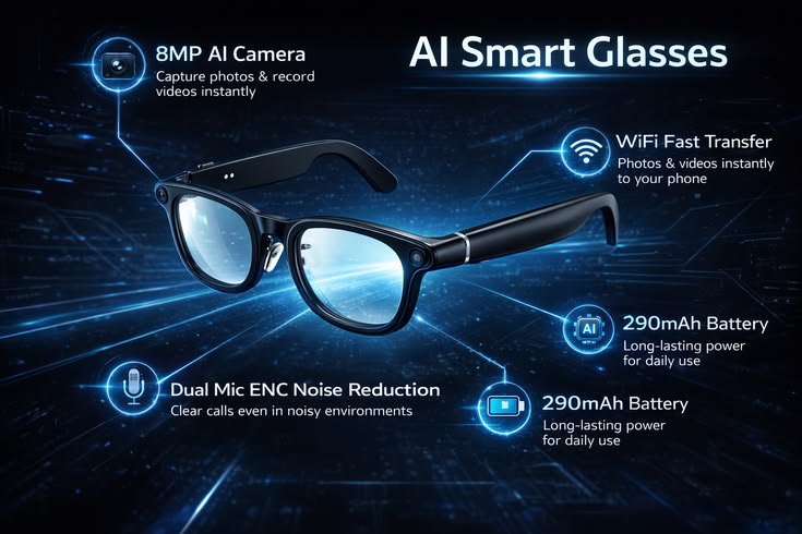 Vision X Smart Glasses redefine the way we interact with technology. Combining intelligent features with elegant design, they make every moment smarter, faster, and more connected.